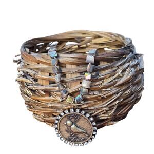 Handmade Fly Free Bird Necklace Abalone Shell Beads + Rhinestones
